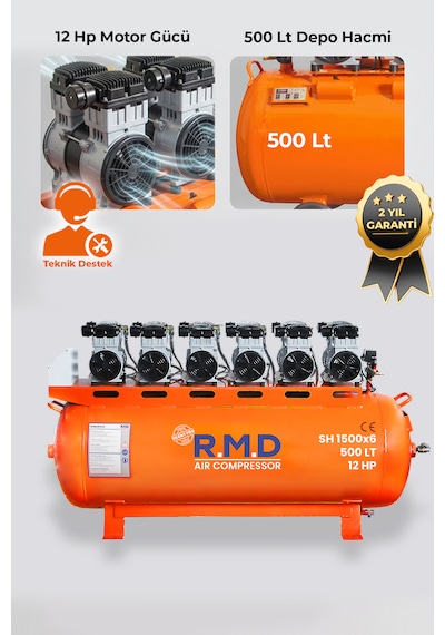 500 Lt 8 Bar 12 Hp Hava Kompresörü Sessiz Ve Yağsız