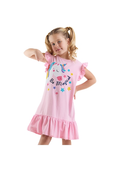 Denokids Unicorn Magic Kız Çocuk Pembe Elbise Renkli Çok Renkli