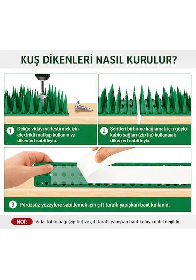 Kuş Kondurmaz Diken 50x3,5cm 12'li Paket Toplam 6 Metre