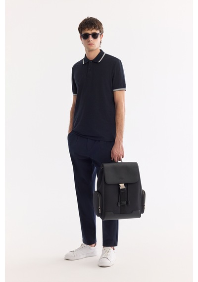 Avva Erkek Lacivert Kıvrılmaz Polo Yaka Pamuklu Teknik Kumaş Regular Fit T-shirt A61y1097