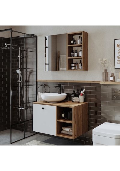 Lotus Lavabolu Mdf 75 Cm Çekmeceli Banyo Dolabı + Aynalı Üst Dlp Atlantik Çam - Beyaz Lotus Lavabolu Mdf 75 Cm Çekmeceli Banyo Dolabı + Aynalı Üst Dlp Atlantik Çam - Beyaz