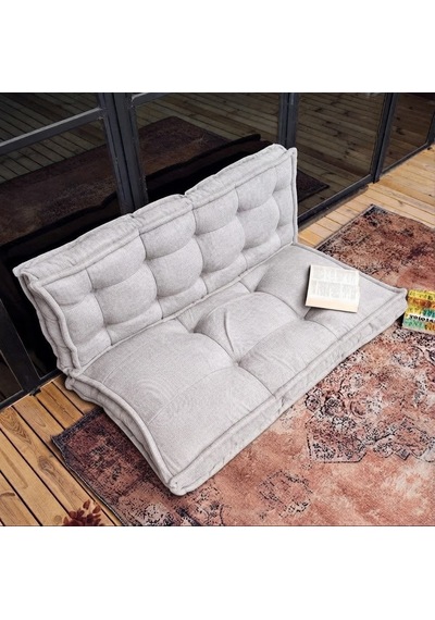 Fransız Dikim Kadife Döşemelik Kumaş El İşçiliği Alt Üst Oturma Minderi 125x70cm Açık Gri