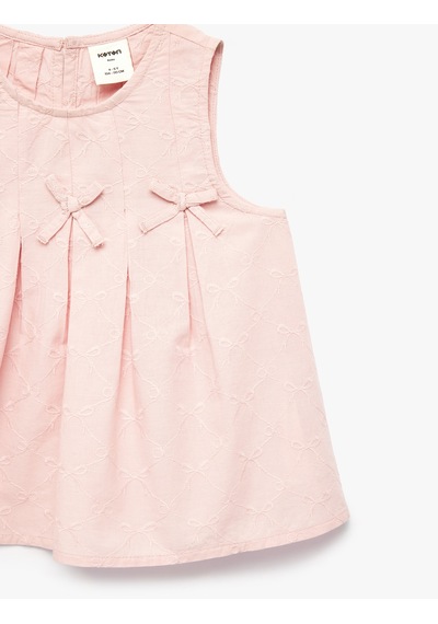 Koton Bisiklet Yaka Kolsuz Brodeli Fiyonklu Bluz Pembe 6smg60026aw Gül