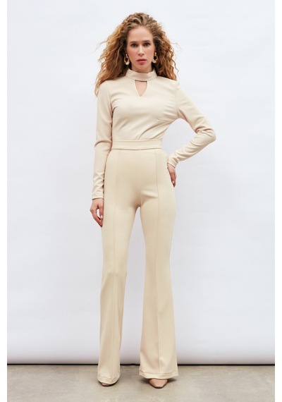 Sateen İspanyol Paça Pantolon - Bej-132914 Bej