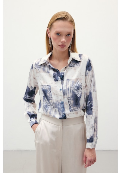 Sateen Desenli Klasik Gömlek - Gri-136292 Gri