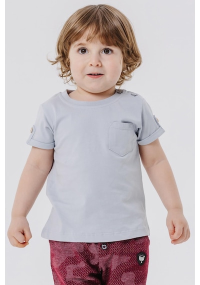Breeze Erkek Bebek Tişört Cepli Kolları Düğme Aksesuarlı 9 Ay-3 Yaş, Gri Gri