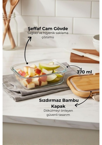 Bambum Satina - Kilitli Cam Saklama Kabı 370 Ml Bambu