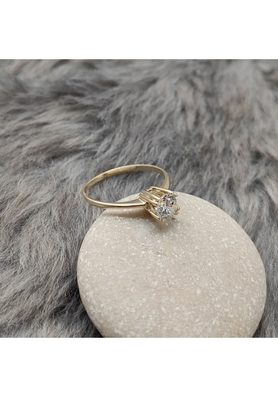 Chavin 0.75 Carat Tek Taş Sarı Altın Yüzük Br17