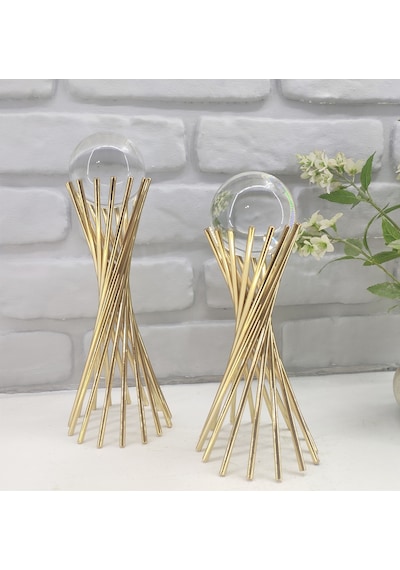 Gold Kaplama Metal 2'li Set Salon Burgu Kristal Cam Toplu Dekor 1 Takım