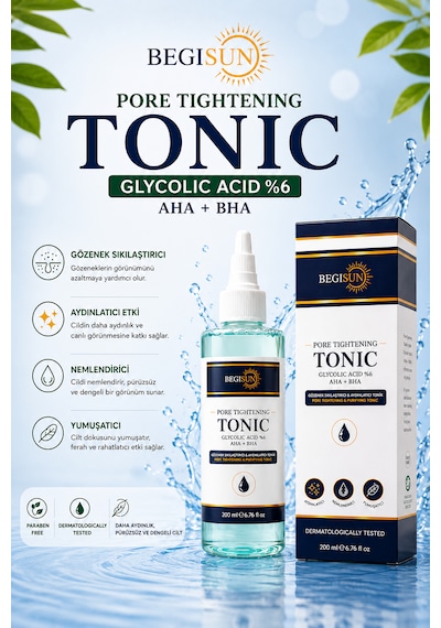 Begısun %6 Glikolik Asit Aha+bha Gözenek Sıkılaştırıcı Ve Arındırıcı Yüz Toniği 200 Ml