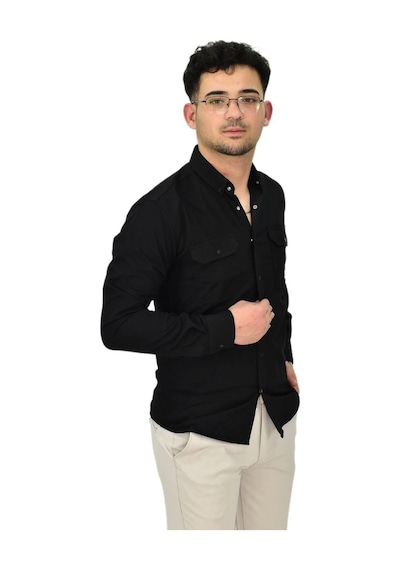 Erkek Spor Likralı Gömlek Bgl-st04343 Siyah