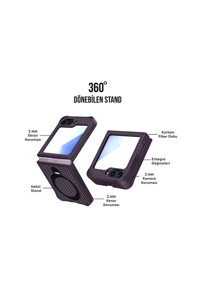 Samsung Galaxy Z Flip 6 Uyumlu Magsafe Manyetik Halkalı Kılıf 360 Döner Yüzük Standlı, Karbon Fiber Desenli, Kamera Korumalı, Darbelere Ve Çizilmelere Dayanıklı Kapak Mor Samsung Galaxy Z Flip 6 Uyumlu Magsafe Manyetik Halkalı Kılıf 360 Döner Yüzük Standlı, Karbon Fiber Desenli, Kamera Korumalı, Darbelere Ve Çizilmelere Dayanıklı Kapak Mor