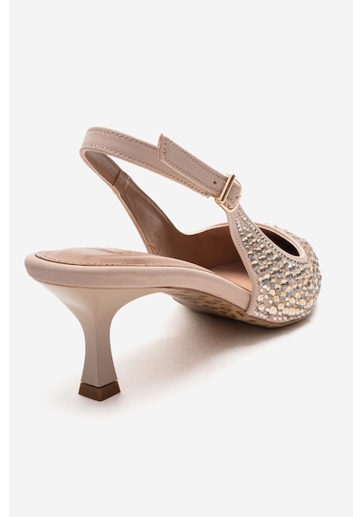 Luvishoes Thea Ten Altın Taşlı Kadın Topuklu Ayakkabı Ten