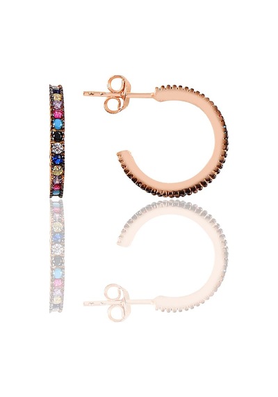 Gümüş Rose Renkli Taşlı 16 Mm Tamtur Halka Küpe