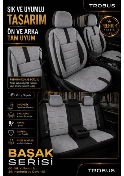 Opel Zafira 5 7 Kişi Oto Koltuk Kılıfı 2003-2011 Gri Başak Serisi Tay Tüyü Tam Set Gri