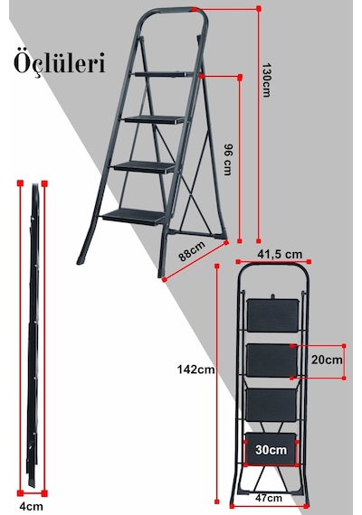 Ertekpa MT4 Minitower4 Basamak Geniş Basamaklı Merdiven Siyah