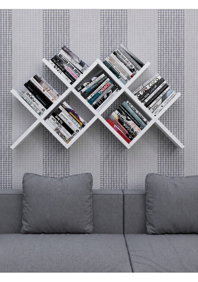 Çapraz Kitaplık Mdf Beyaz