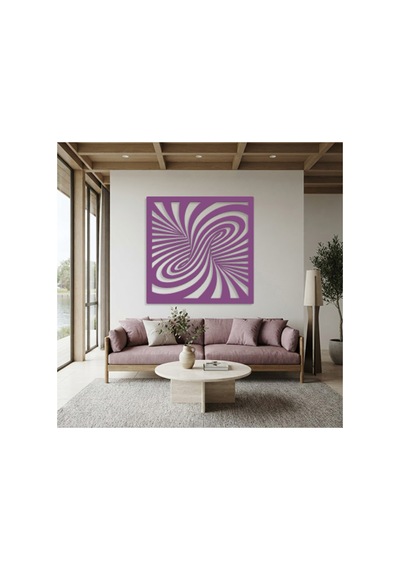 Optik İllüzyon Metal Duvar Tablosu - Metal Duvar Sanatı - Duvar Dekoru - 50 X 50 Cm Mor