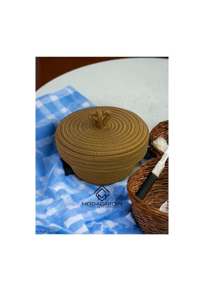 Hasır Jüt Sepet Oval Kapaklı Organizer Düzenleyici 30x20x10 Cm Jüt Hasır Jüt Hasır