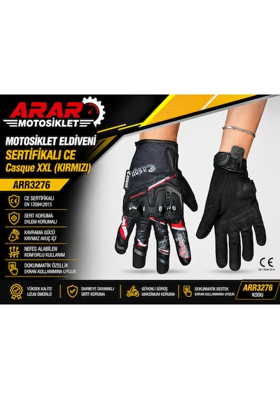 Arar Motosiklet Eldiveni Sertifikalı Ce Casque Xxl Kırmızı -arr3276