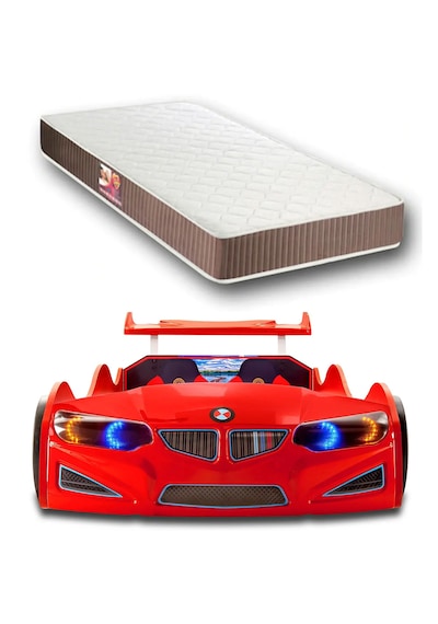 Gt1 - Arabalı Yatak - Kumandalı, Sesli, Kırmızı + Elif Yarı Ort Yataklı 90x190 Cm Tek Kişilik Gt1 - Arabalı Yatak - Kumandalı, Sesli, Kırmızı + Elif Yarı Ort Yataklı 90x190 Cm Tek Kişilik