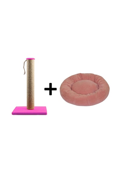 Pribor Kedi Tırmalama Tahtası 40 Cm Ve Kedi Simit Yatağı 50 Cm Çap Polar 2' Li Set Pembe-açık Pembe