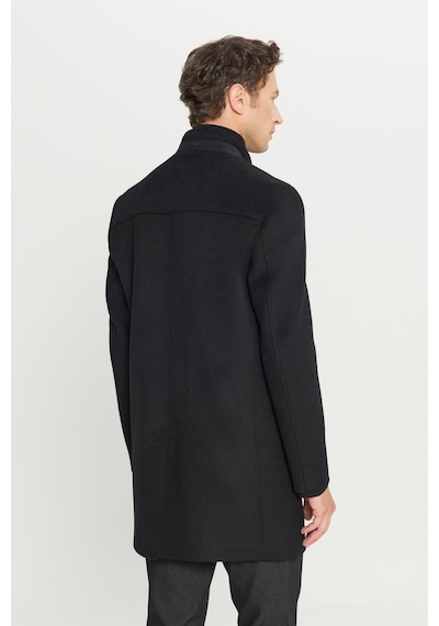 AC&Co / Altınyıldız Classics  Erkek Sıyah Yünlü Slim Fit Dar Kesim Dik Yaka Kapak Cepli Palto Siyah