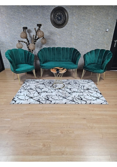 Zafir Gold Kaplama Tel Ayak Papatya Çay Seti Koltuk Takımı , Balkon, Salon, Ofis, Cafe Koltuk Takımı Yeşil