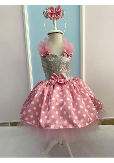 3-4 Yaş Minnie Mouse Pembe Beyaz Kostüm Elbise