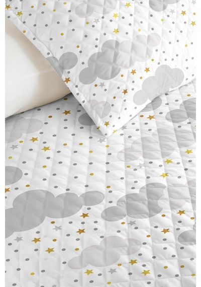 Bulut Yıldız Gri Genç Odası Tek Kişilik Pike Takımı-minimal Sarı 160x220 Cm Kapitone Yatak Örtüsü Bulanık Toprak Dengesi