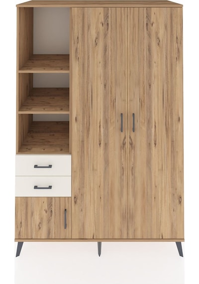 Kronos Dolap 5 Raflı 2 Çekmeceli Tek Askılı 132x59x195 Çam-ça... Çam