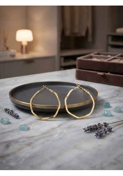 Minimalist Tasarım Gold Renk Halka Küpe Altın 94877596