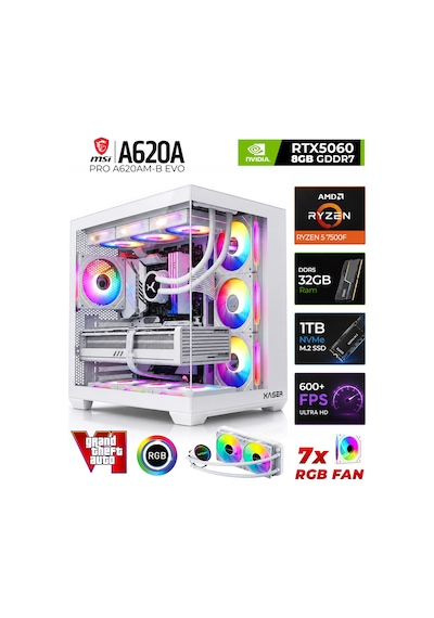 Xaser Shiny X90 R5-7500F 32 GB 1 TB SSD 8 GB Rtx5060 Dos Masaüstü Oyuncu Bilgisayarı