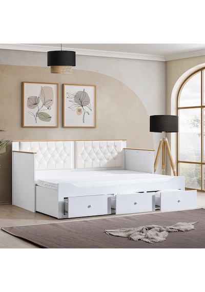Alaçatı Divan Çekmeceli Açılır Çift Kişilik Karyola + Soft Yatak