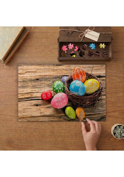 Sepette Renkli Paskalya Yumurtaları Tasarımı 240 Parça Ahşap Puzzle Ahşap Kutuda Mpy50322