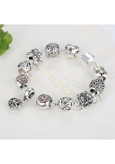 Yeni Collections Pembe Kalp Charmlı Rose, Charmlı Bileklik