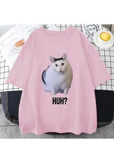 Flood Of Style Kedi Ha Diyor Komik Meme Baskı T-shirt Erkekler Kadınlar 100% Pamuk Streetwear Vintage Kısa Pembe