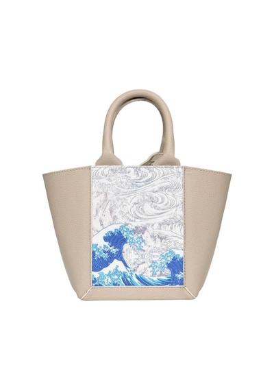 Dogo Kadın Vegan Deri Krem Tote Bag - Japanese Waves Tasarım Bej