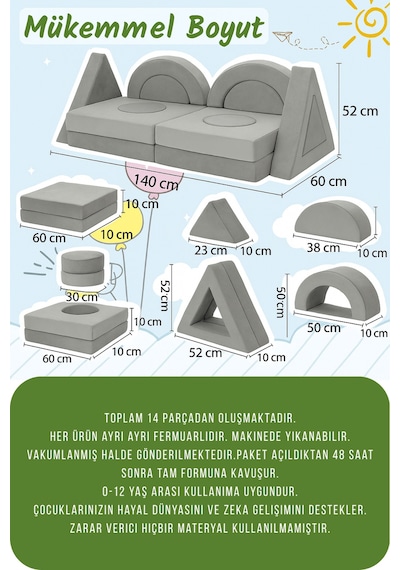 14 Parça Yapı Oyuncak Modüler Bebek Ve Çocuk 2'li Koltuğu Pembe