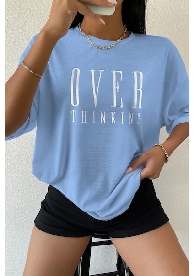 Uyguntarz Unisex Over Thinking Baskılı Tasarım Tshirt Bebe Mavisi
