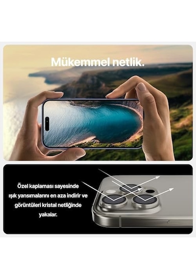 İphone 15 Pro / 15 Pro Max İle Uyumlu  Safir Cam %99.9 Saflıkta Gerçek Safir Cihazın Kendi Lensleri İle Aynı Materyal Lens Koruyucu Kamera Camı Titanyum,