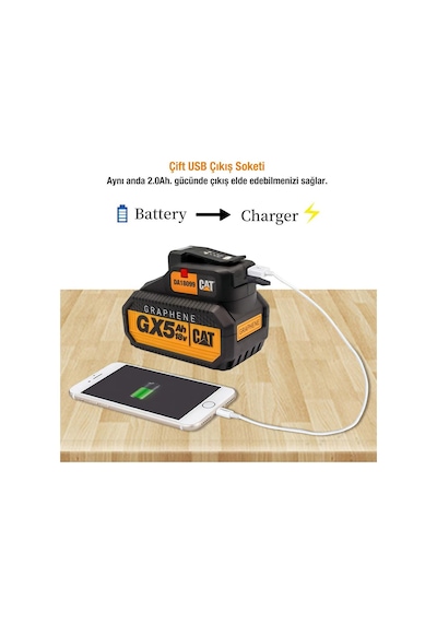 Cat Da18099 18V 2A Çift Çıkışlı Usb Port + Led Fener Akü Dahil Değildir