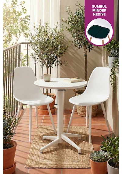 Vilinze Tilia Plastik Bahçe Balkon Bistro Seti Katlanır Masa 60 60 Cm Beyaz