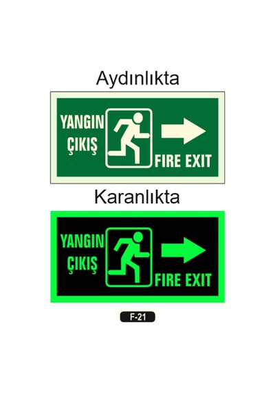 Fosforlu Yangın Çıkışı Fıre Exıt Yön Levhası F-21