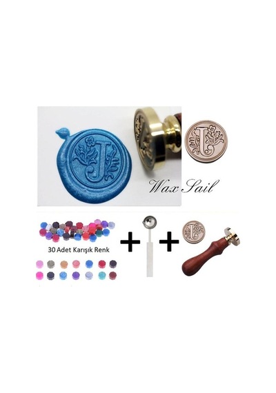 Retro Mektup Mühürü Damga J Harfi + 30 Adet Mühür Mumu + Eritme K