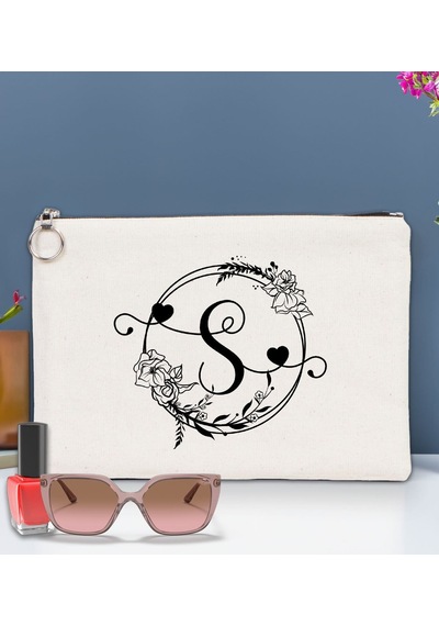 Bk Gift Kişiye Özel Harfli Astarlı Portföy Çanta 30x21cm, Baskılı El Çantası, Organizer Çanta Haki
