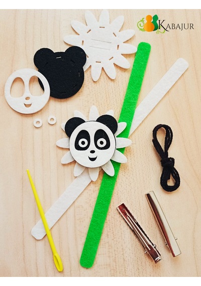 Çiçek Çerçeveli Panda Keçe Dikiş Hobi Seti Çocuklar İçin Dıy El İşi Aktivite Kiti Bileklik Toka