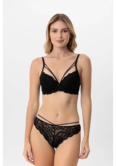 Pierre Cardin Soft Push Up Kaplı Dantelli Sütyen Takım Siyah