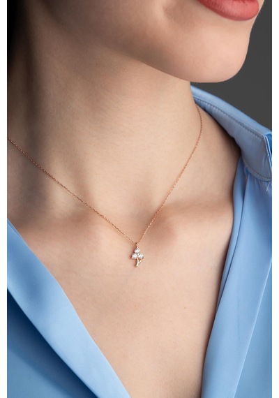 925 Ayar Gümüş Rose Kaplama 3 Yapraklı Yonca Kolye Rose Gold