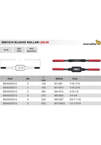 Kılavuz Kolu No:0 M1-M8 Çelik Döküm